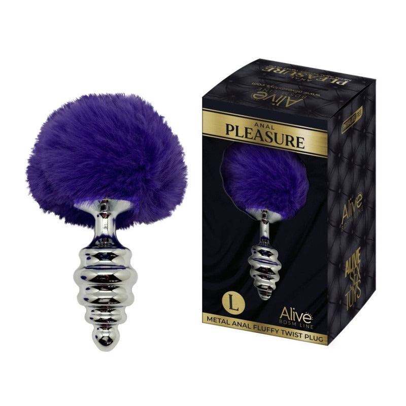 Анальна рельєфна пробка Alive Anal Pleasure з темно-фіолетовим хвостом, L