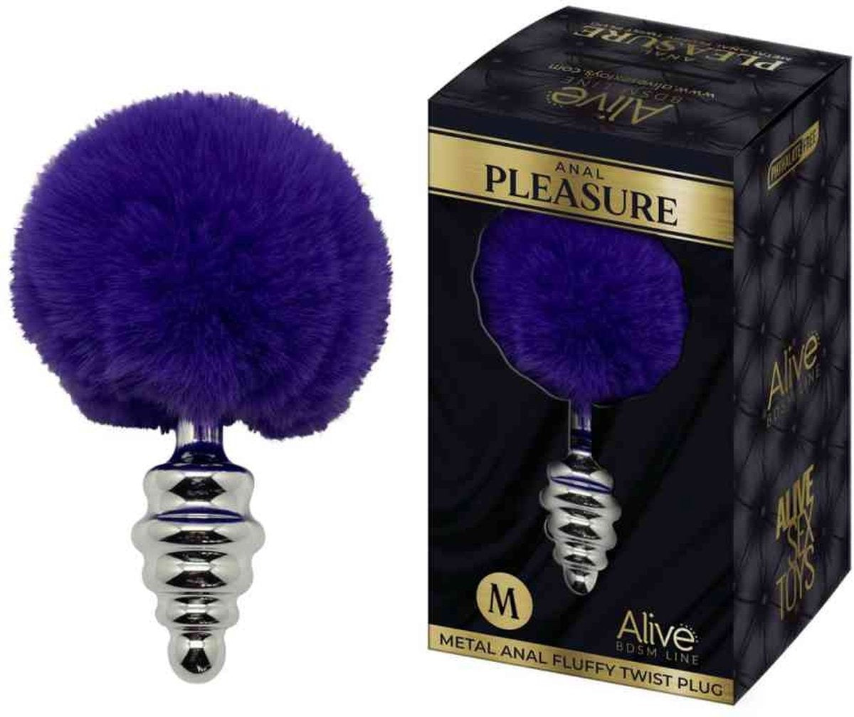 Анальна рельєфна пробка Alive Anal Pleasure з темно-фіолетовим хвостом, М