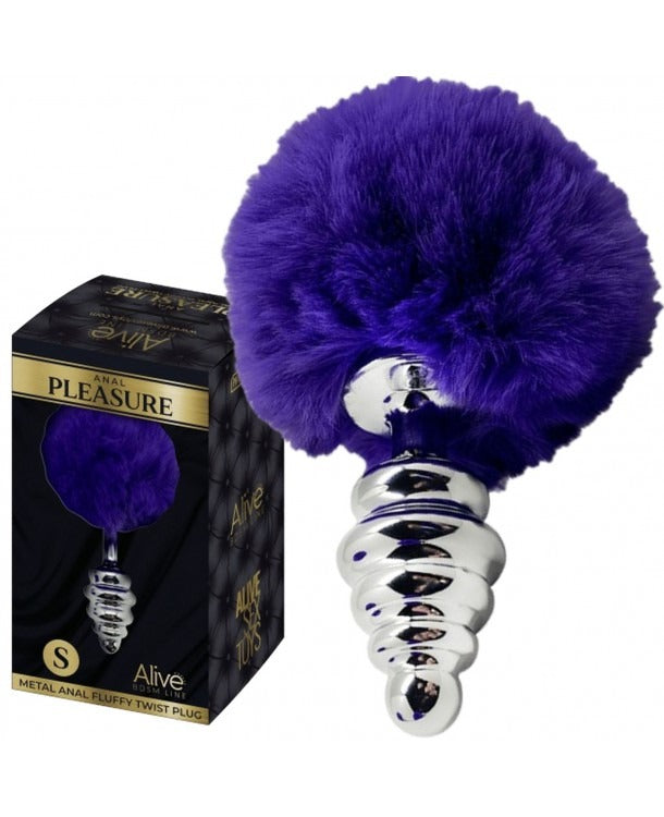 Анальна рельєфна пробка Alive Anal Pleasure з темно-фіолетовим хвостом, S