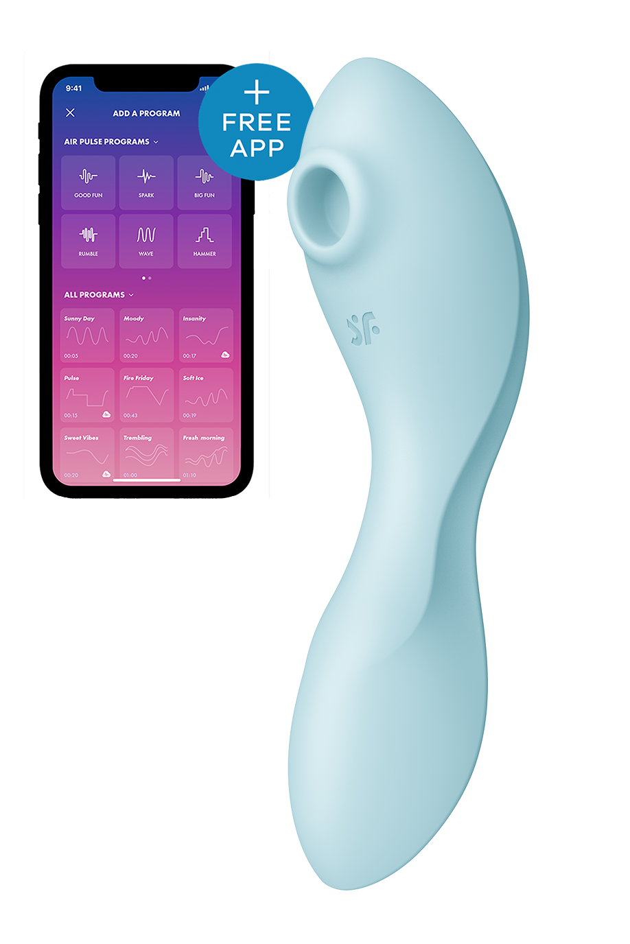 Подвійний смарт вібратор із вакуумною стимуляцією Satisfyer Curvy Trinity 5 + блакитний