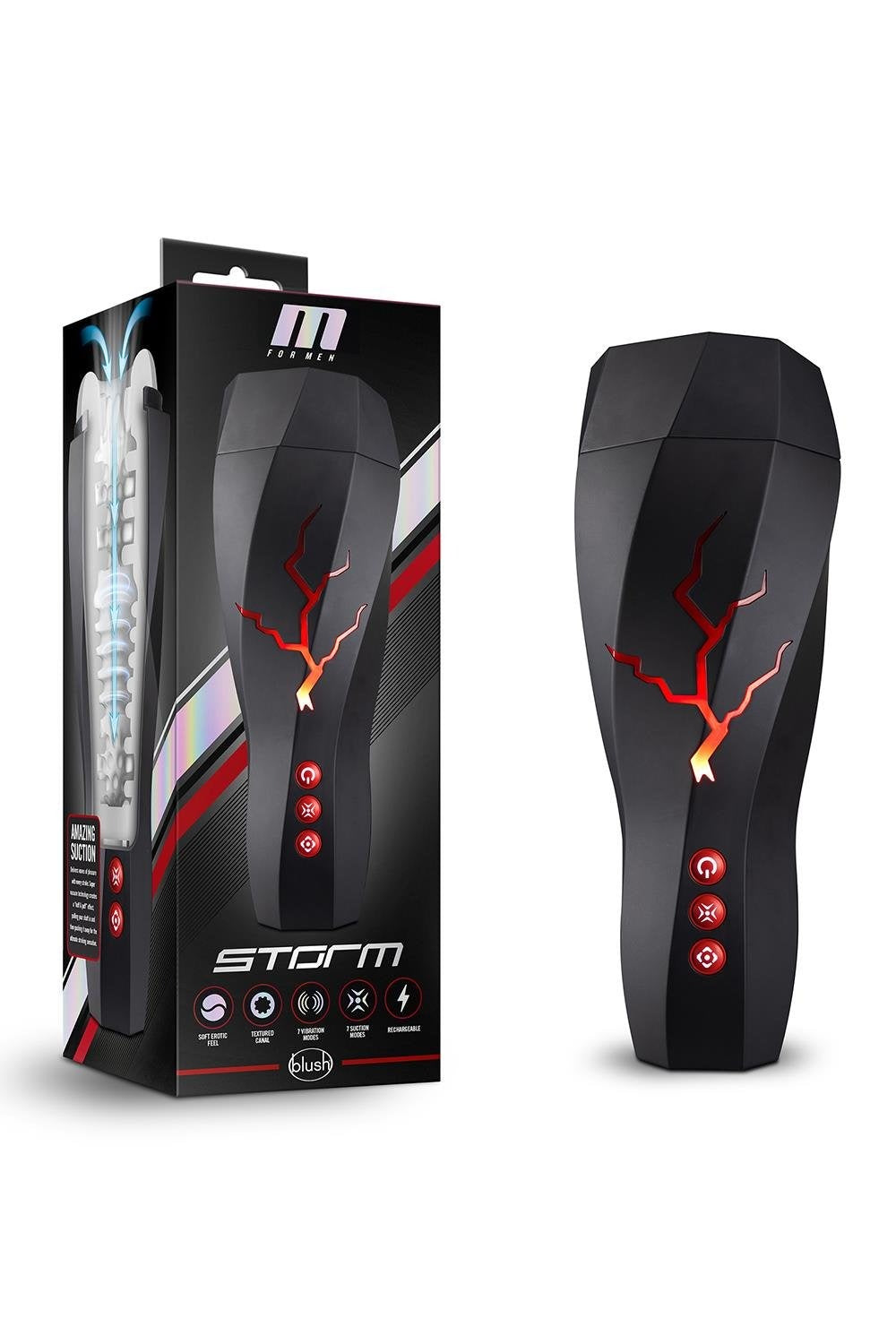 Мастурбатор із вакуумним ефектом Blush M For Men Storm у чорній колбі