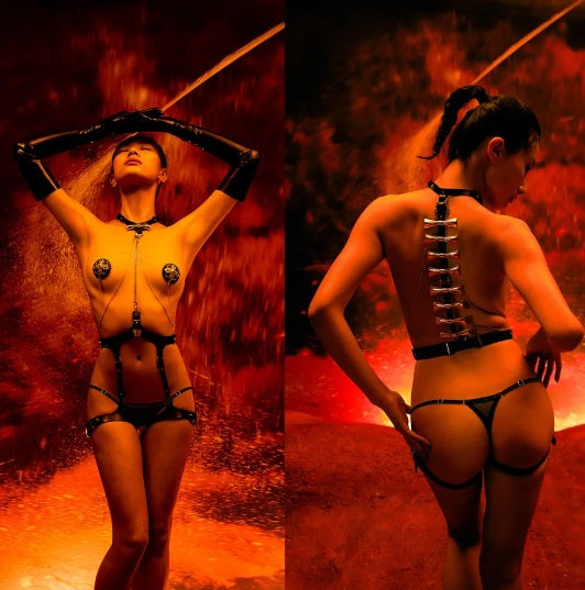 Набір БДСМ із збруї та пестисів Butterfly UPKO, італійська шкіра, позолота 24К