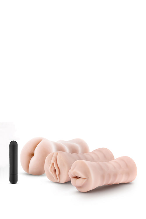 Набір реалістичних мастурбаторів із віброкулею M FOR MEN 3PACK VIBRATING SLEEVE KIT