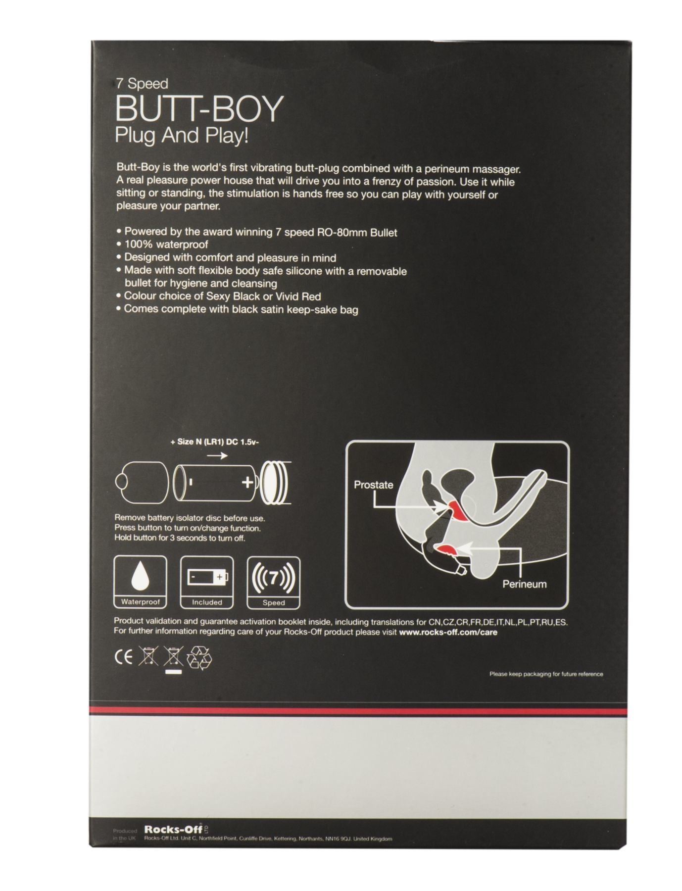 Вібропробка Rocks Off Butt-Boy Black зі стимуляцією промежини