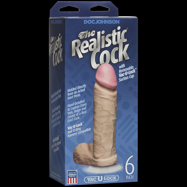 Фалоімітатор Doc Johnson The Realistic Cock 6 inch White - PVC, Vack-U-Lock, діаметр 4,3 см