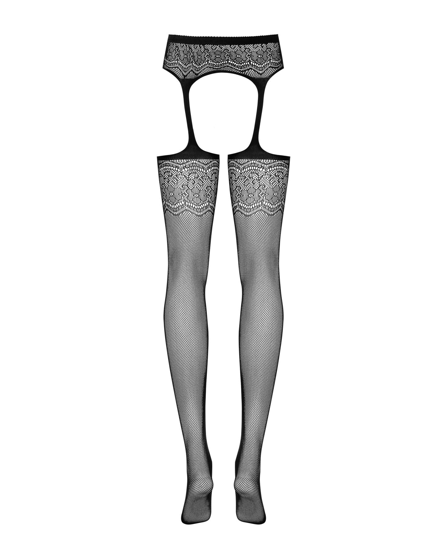Сітчасті панчохи-стокінги з квітковим малюнком Obsessive Garter stockings S207 XL/XL, чорні, імітаці