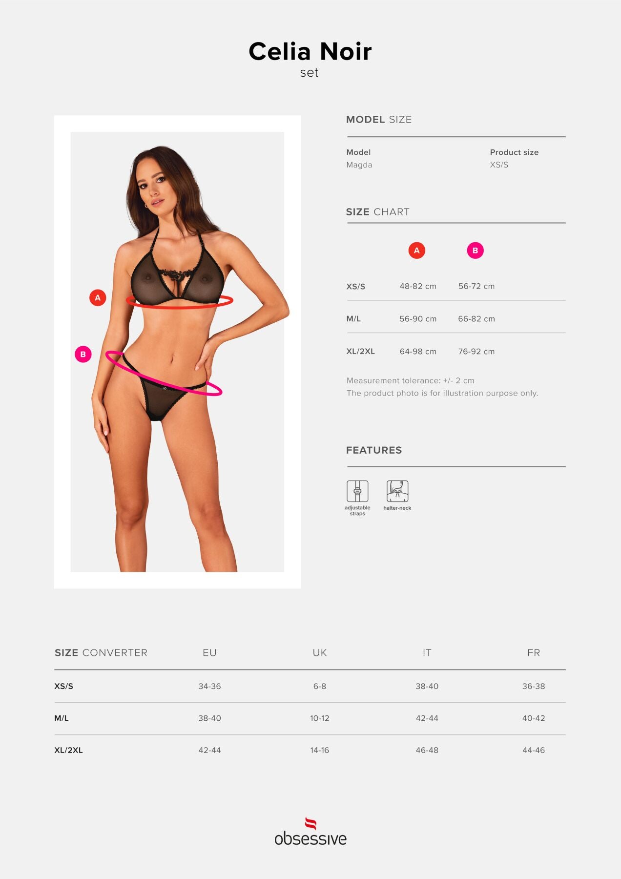 Напівпрозорий комплект Obsessive Celia Noir 2-pcs set M/L, бюстгальтер, стрінги