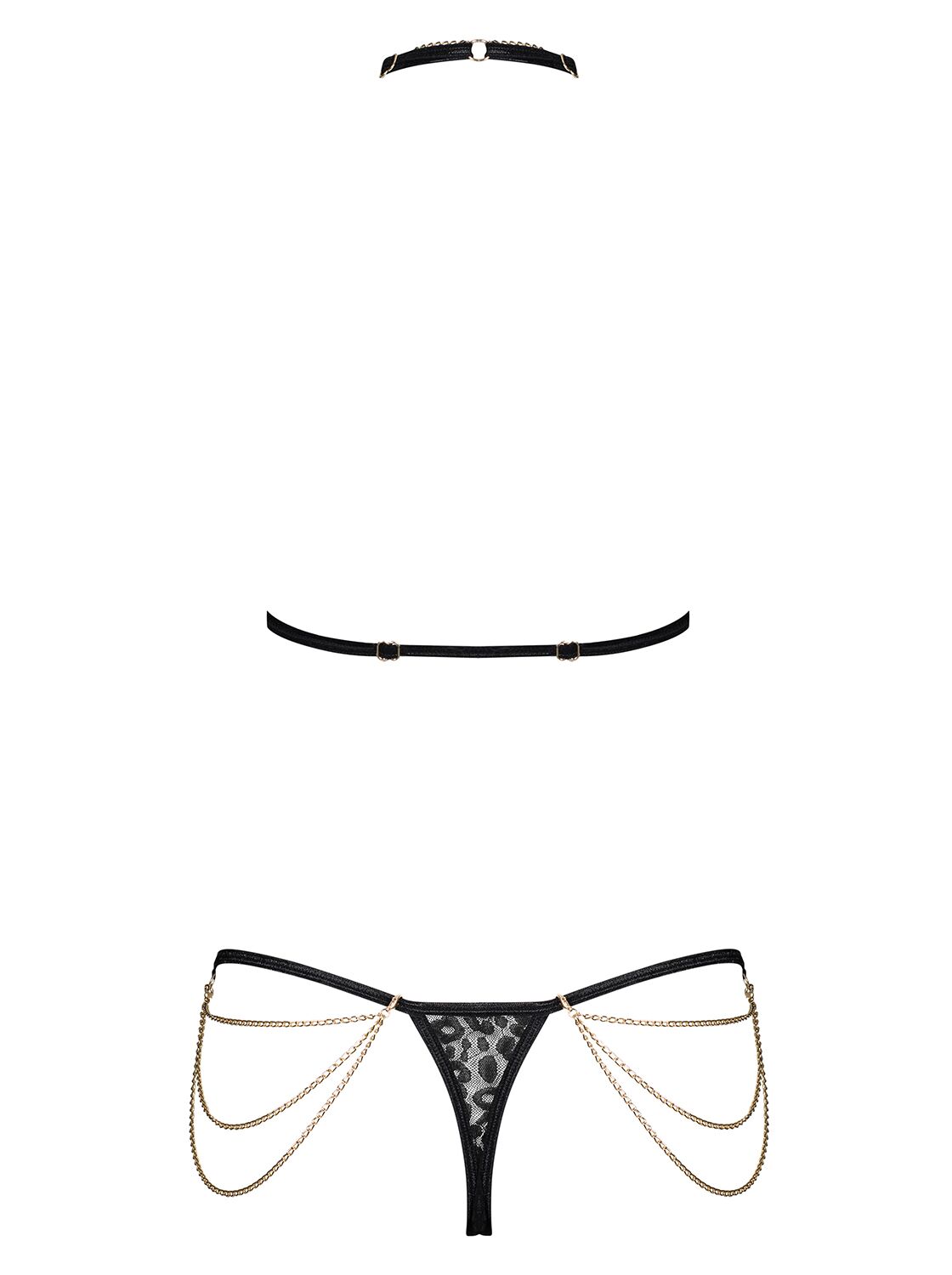 Комплект із ланцюжками Obsessive Pantheria 2-pcs set black S/M, бюстгальтер, трусики