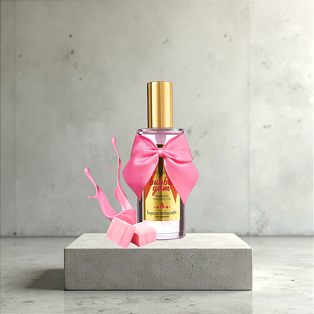 Зігріваюча масажна олія для поцілунків Bijoux Light My Fire з ароматом і смаком полуничної жуйки