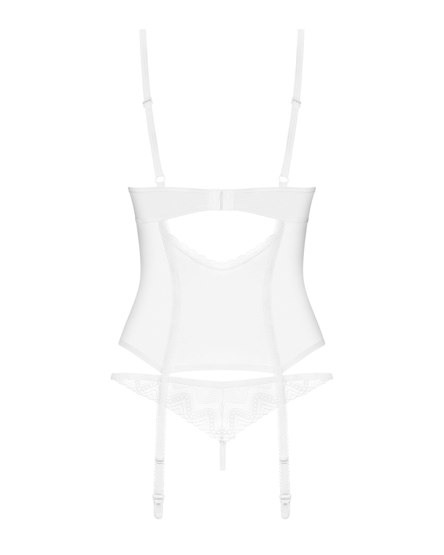 Корсет Obsessive Alissium corset & thong, XL/2XL, гнучкі кісточки, відкрита спина, стрінги в комплек