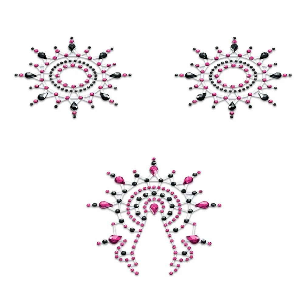 Прикраси для грудей та бікіні зі стразами Gloria Petits Joujoux, чорно-рожеві