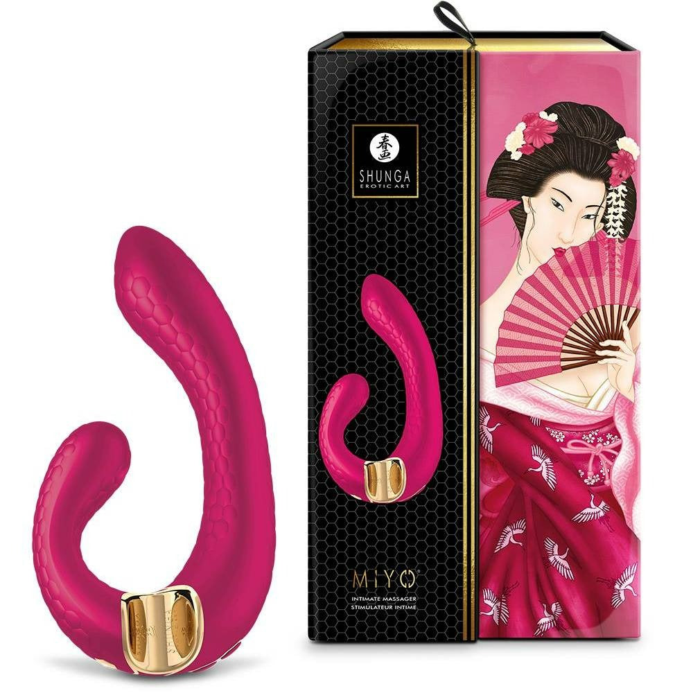 Вагінально-кліторальний вібратор Shunga Miyo нереалістичний, малиновий, 18.5 х 3.7 см