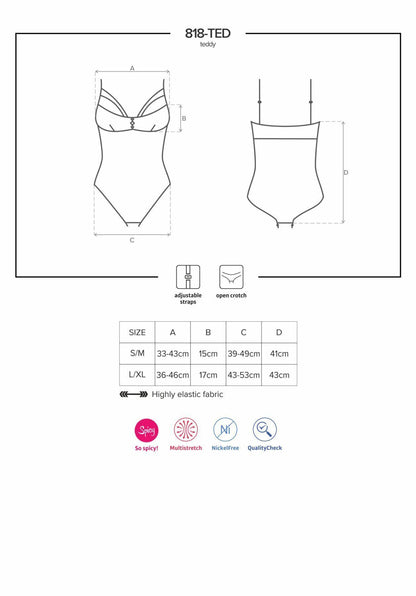 Мереживне боді з доступом Obsessive 818-TED-1 teddy 2XL/3XL, чорне