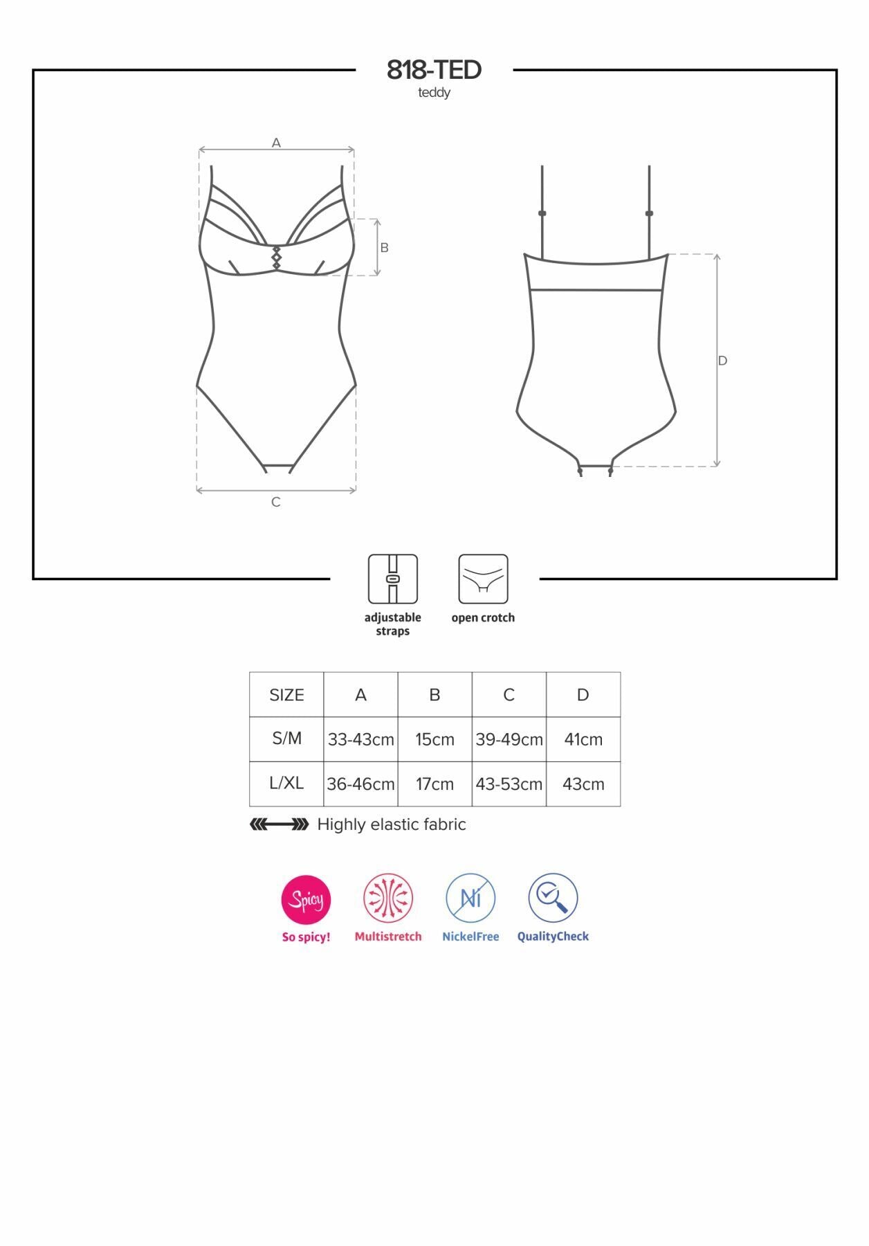 Мереживне боді з доступом Obsessive 818-TED-1 teddy M/L, чорне