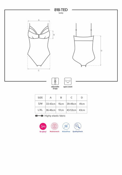 Мереживне боді з доступом Obsessive 818-TED-1 teddy M/L, чорне