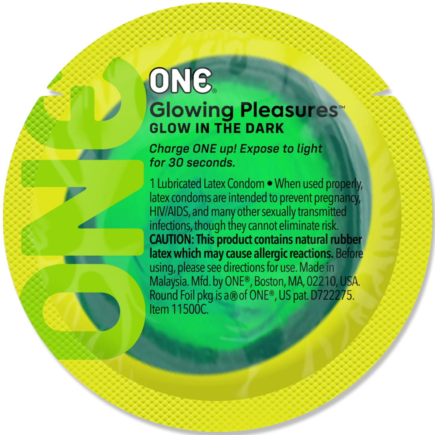 Презерватив ONE Glowing Pleasures, 1 шт, світиться в темряві, зі змазкою