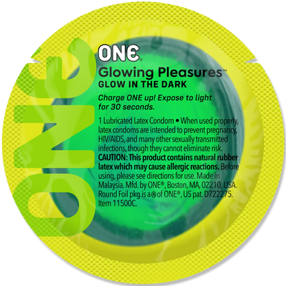 Презерватив ONE Glowing Pleasures, 1 шт, світиться в темряві, зі змазкою