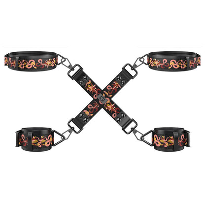 БДСМ-набір LOCKINK The Flowering Serpent Bondage Set, чорний, з малюнком у вигляді змій, 7 предметів