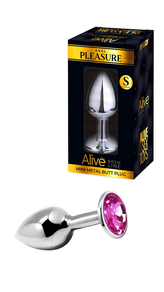 Анальна металева пробка Alive з рожевим каменем, S