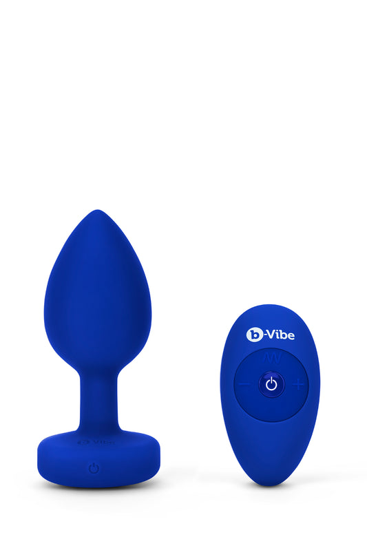 Анальна пробка з каменем та з вібрацією L/XL B-Vibe з дистанційним пультом керування, синя
