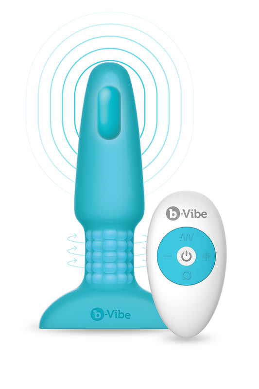 Анальна пробка з вібрацією та імітацією риммінгу b-Vibe Rimming Plug 2, блакитна