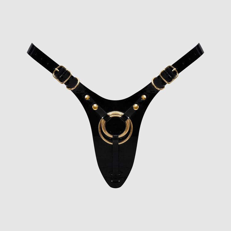 Трусики для страпона Strap-On-Me Leatherette Harness Fabulous - One Size - Black Glossy