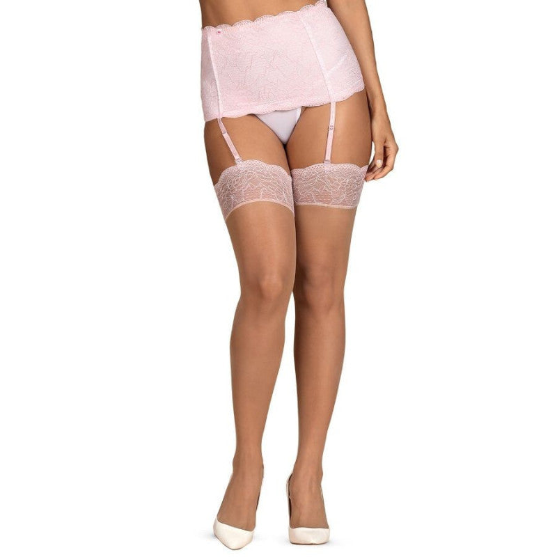 Панчохи під пояс Obsessive Girlly L/XL бежевий, рожевий