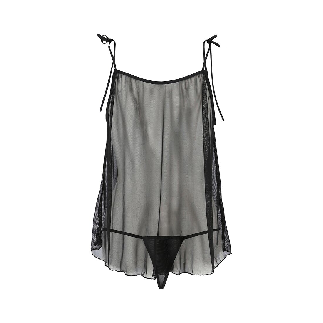 Сорочка прозора бебі-дол Passion MELANIA CHEMISE L/XL, black, трусики, на тонких бретелях