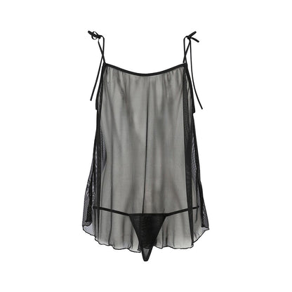 Сорочка прозора бебі-дол Passion MELANIA CHEMISE L/XL, black, трусики, на тонких бретелях