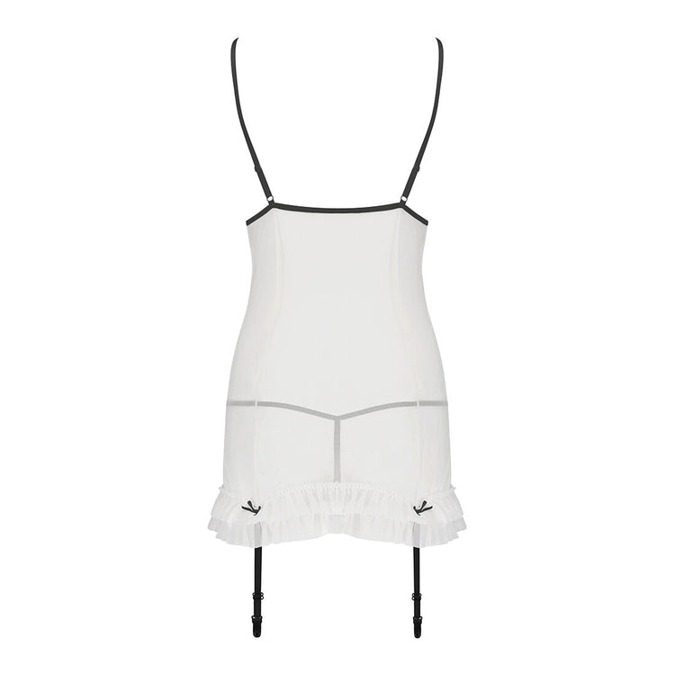 Сорочка прозора з пажами Passion ORIHIME CHEMISE L/XL, white, трусики, стрепи