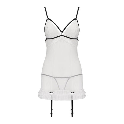 Сорочка прозора з пажами Passion ORIHIME CHEMISE L/XL, white, трусики, стрепи