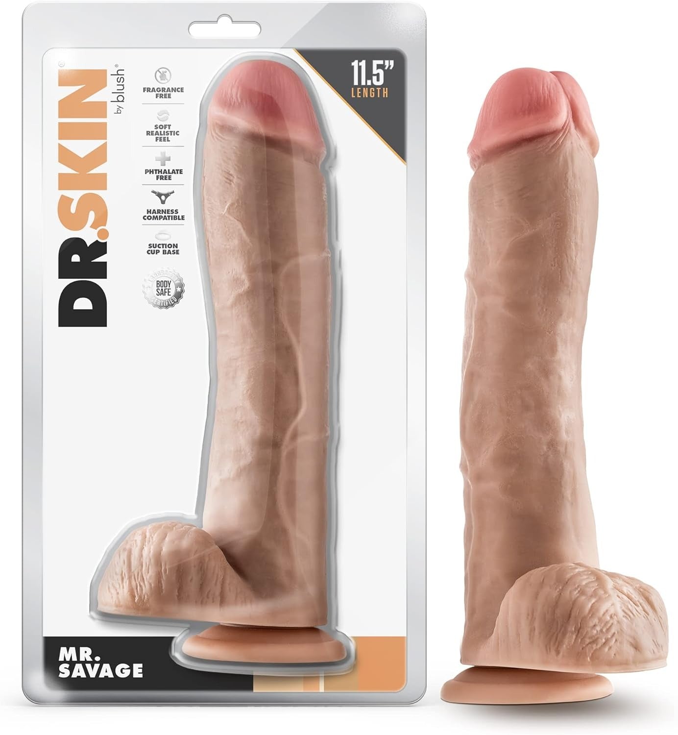 Фалоімітатор гігант реаліст Blush Dr. Skin Mr. Savage на присосці, бежевий