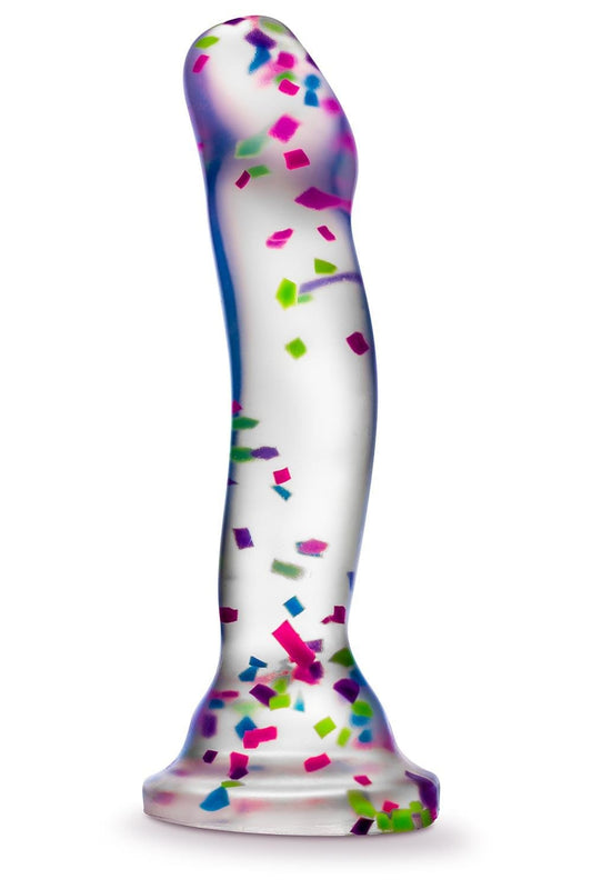 Фалоімітатор прозорий з конфетті, на присосці Blush Neo Elite, що світиться у темряві.