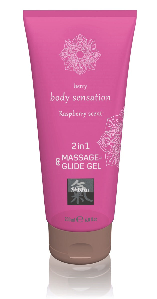 Лубрикант та масажне масло 2 в 1 HOT SHIATSU Massage-& Glide gel 2in1 Raspberry scent, 200 мл