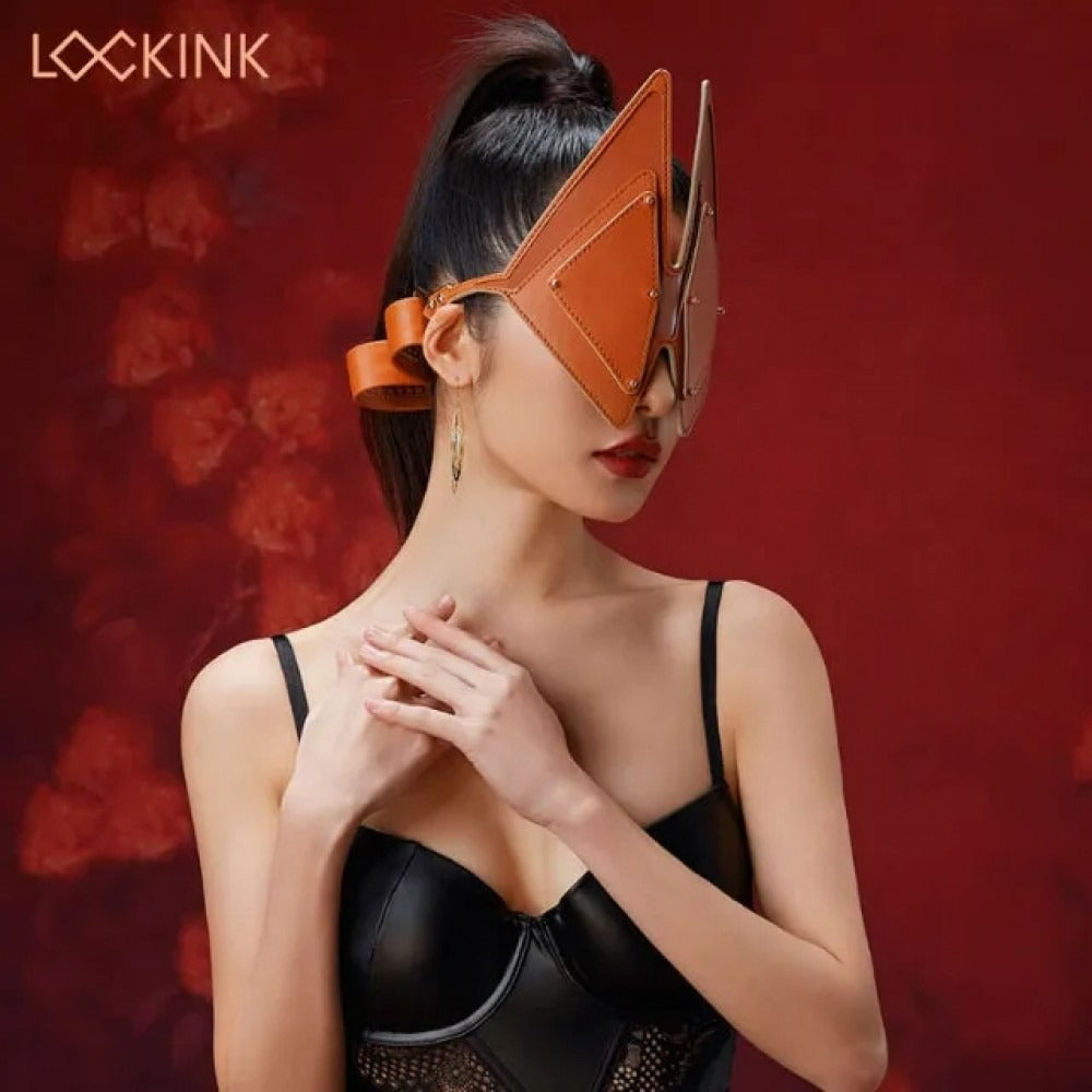 Маска Лисички з передньою частиною Lockink, що відстібається, натуральна шкіра, коричнева, One Size