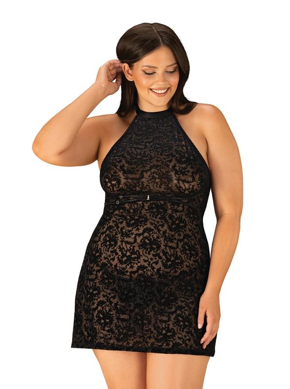 411055 Сорочка з трусиками Obsessive Softily chemise 2XL / 3XL Чорна