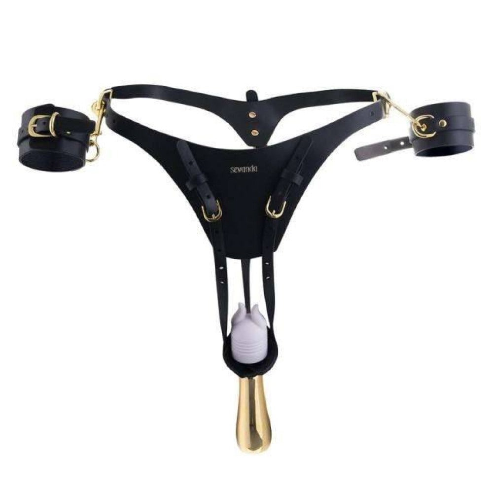 Пояс для примусового оргазму та наручники Lockink Lady Dark Forced Orgasm Belt, чорний