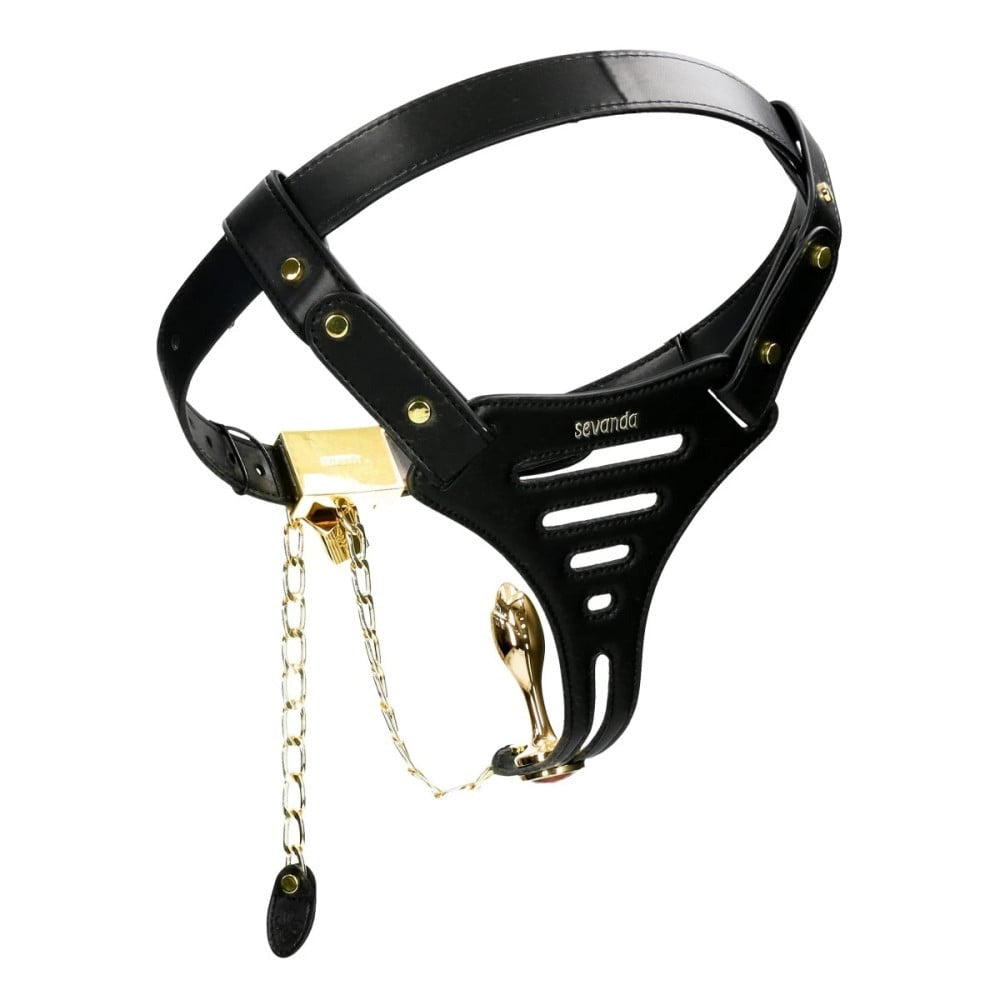 Пояс вірності Lockink Sevanda Beg & Ask Chastity Pants з повідцем та анальною пробкою, L