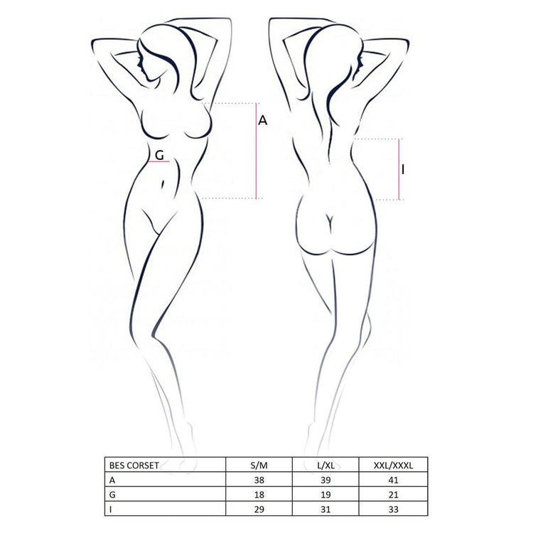 Корсет під латекс з пажами Passion Exclusive BES CORSET XXL/XXXL, black, стрінги, шнурівка