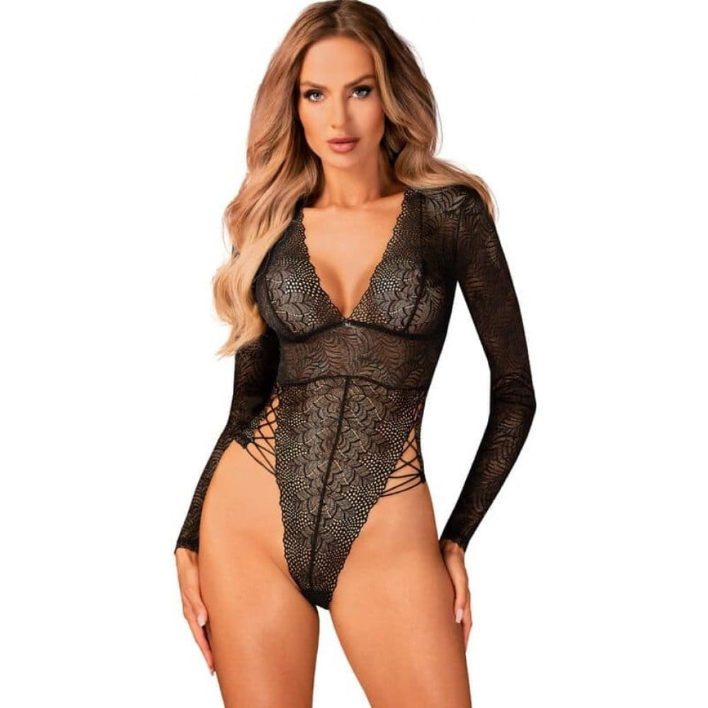 Сексуальне ажурне боді з рукавами Obsessive Merlys teddy M/L