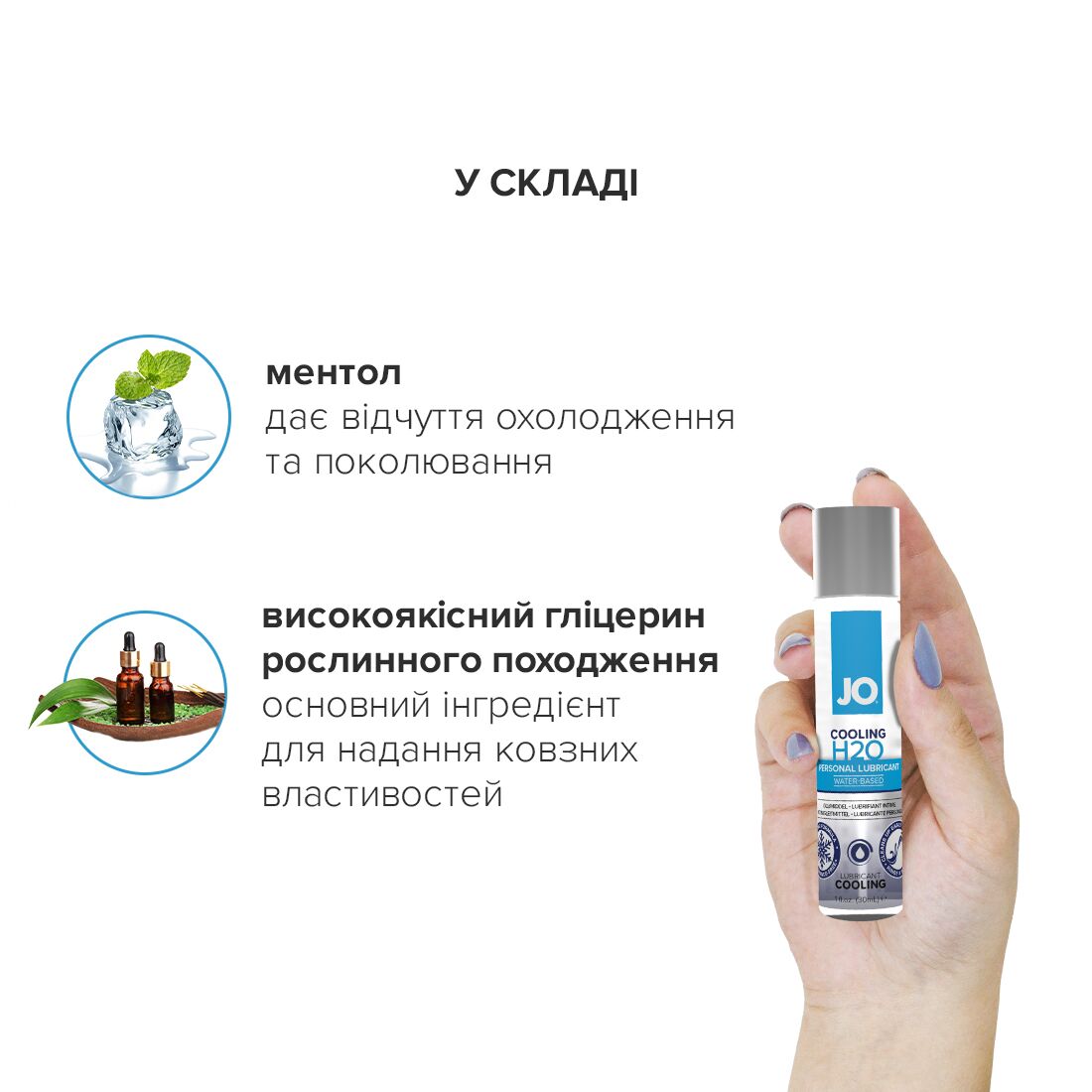 Охолоджувальна змазка на водній основі JO H2O COOLING (30 мл) з ментолом, рослинний гліцерин