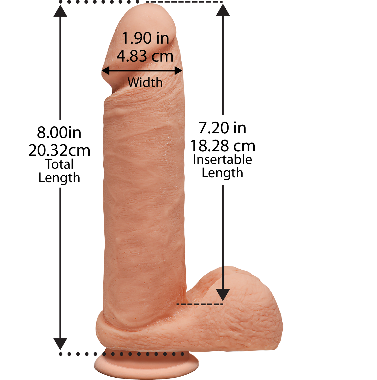 Фалоімітатор Doc Johnson The D - Perfect D - 8 Inch With Balls - ULTRASKYN, діаметр 5,1 см