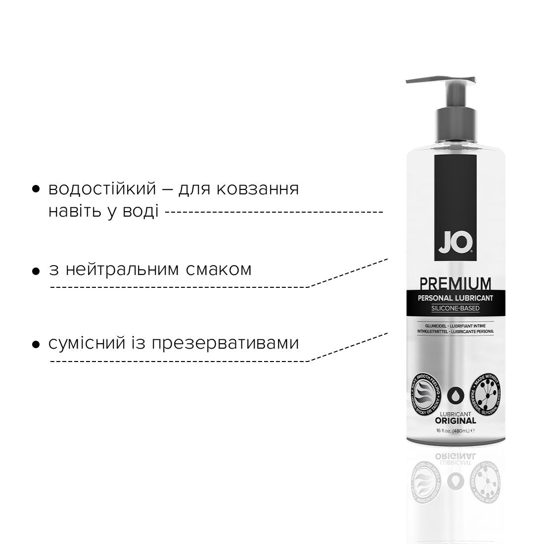 Лубрикант на силіконовій основі JO PREMIUM — ORIGINAL (480 мл) без консервантів
