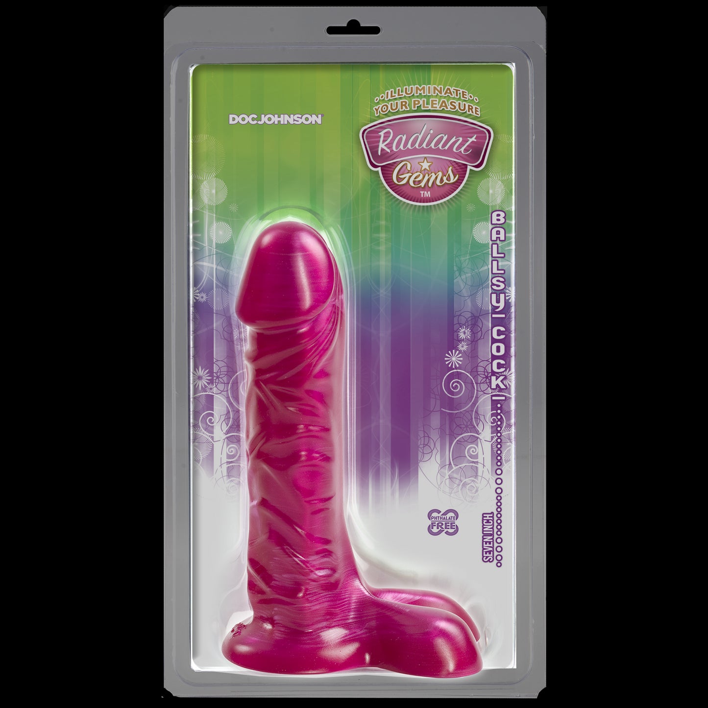 Фалоімітатор Doc Johnson Radiant Gems 7 Inch Ballsy Fuchsia, діаметр 4,3 см, антибактеріальний ПВХ