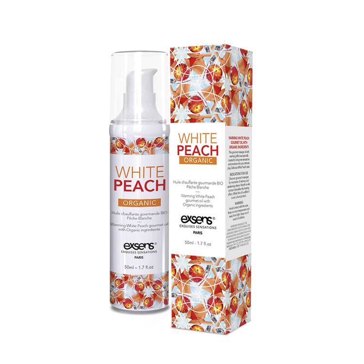 Масажна олія EXSENS Organic White Peach 50мл розігрівальна, без цукру, без парабенів, їстівна