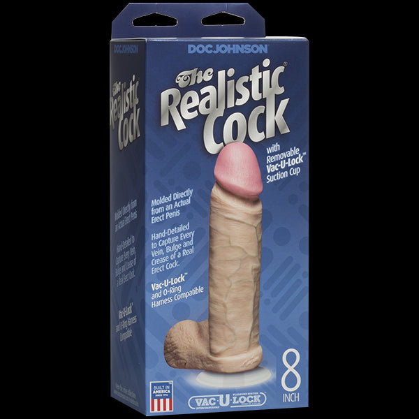Фалоімітатор Doc Johnson The Realistic Cock 8 inch White - PVC, Vack-U-Lock, діаметр 5,1 см