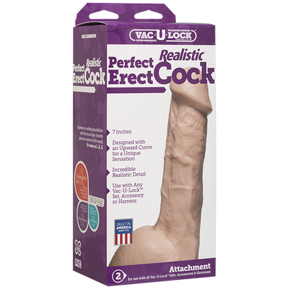 Фалоімітатор Doc Johnson - 7 Inch Perfect Erect Cock, діаметр 3,8см, велика голівка, Vac-U-Lock