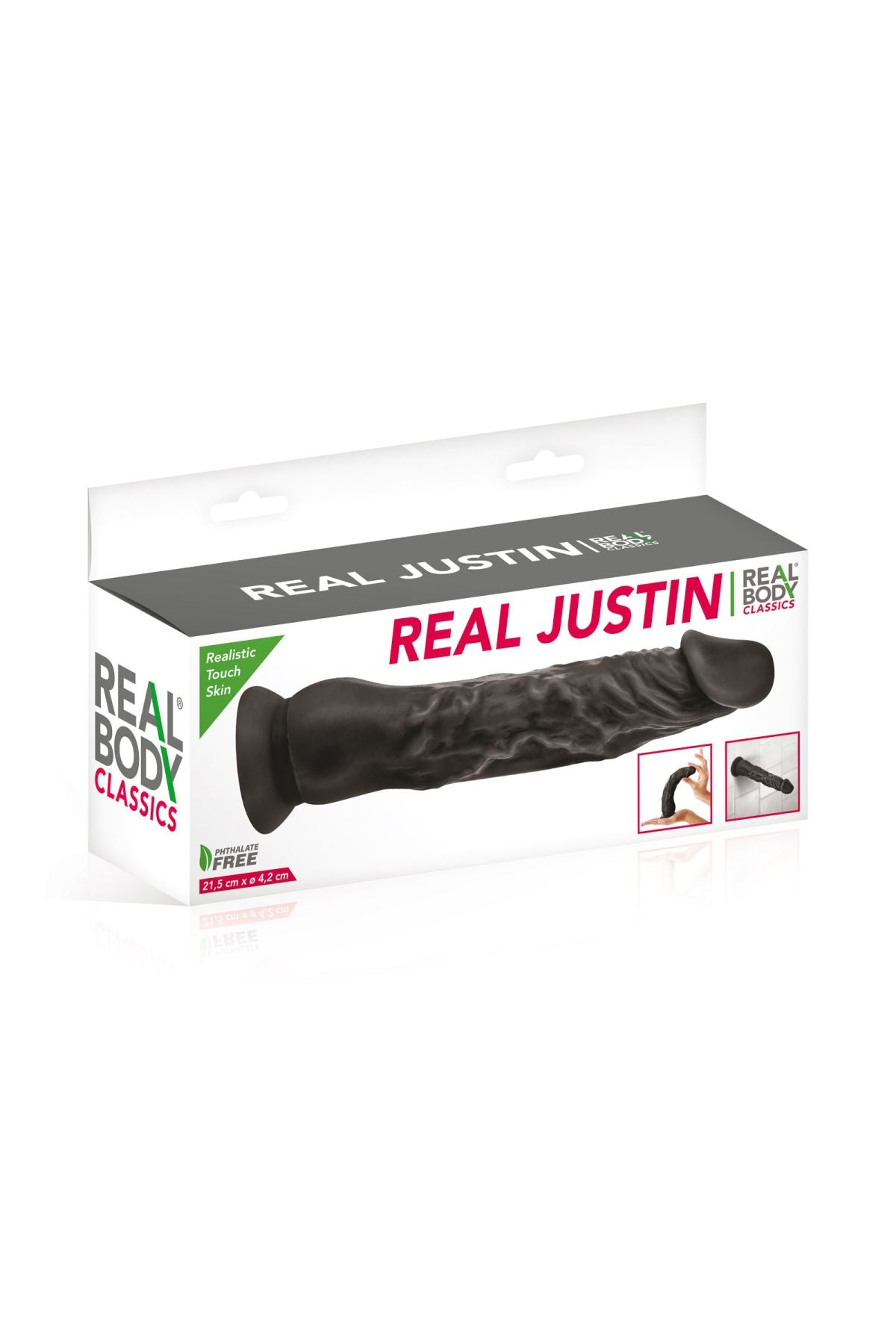 Фалоімітатор із присоскою Real Body — Real Justin Black, TPE, діаметр 4,2 см