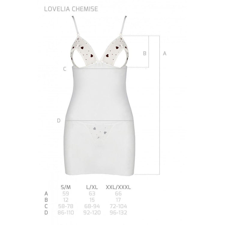 Сорочка з вирізами на грудях, стрінги Passion LOVELIA CHEMISE S/M, white