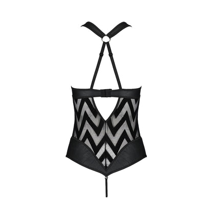 Сітчастий боді з халтером та ритмічним малюнком Passion Hima Body S/M, black